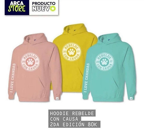 Hoodie Rebelde con Causa, segunda edición, en rosa, amarillo y verde agua